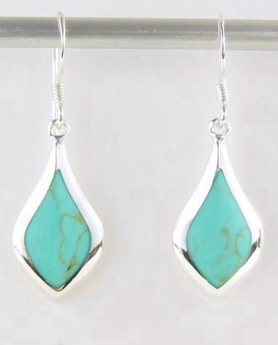 Druppelvormige zilveren oorbellen met groene turkoois afbeelding 1