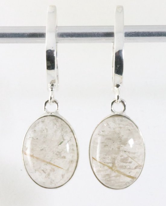 Hoogglans zilveren oorbellen met gouden rutielkwarts afbeelding 1