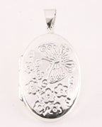 Ovaal zilveren medaillon met vlinder- en bloemengravering afbeelding 1