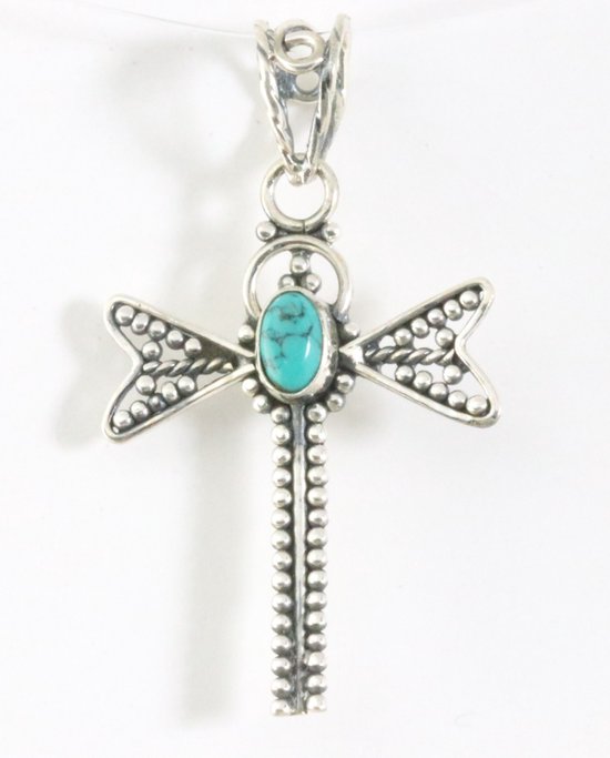 Zilveren libelle hanger met turkoois afbeelding 1