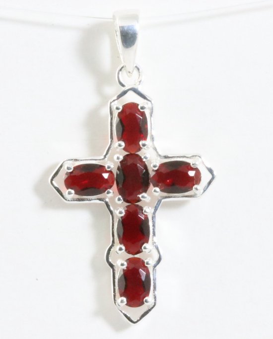 Zilveren kruishanger met granaat afbeelding 1