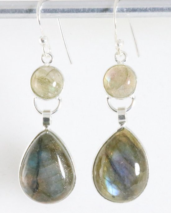 Lange zilveren oorbellen met labradoriet afbeelding 1