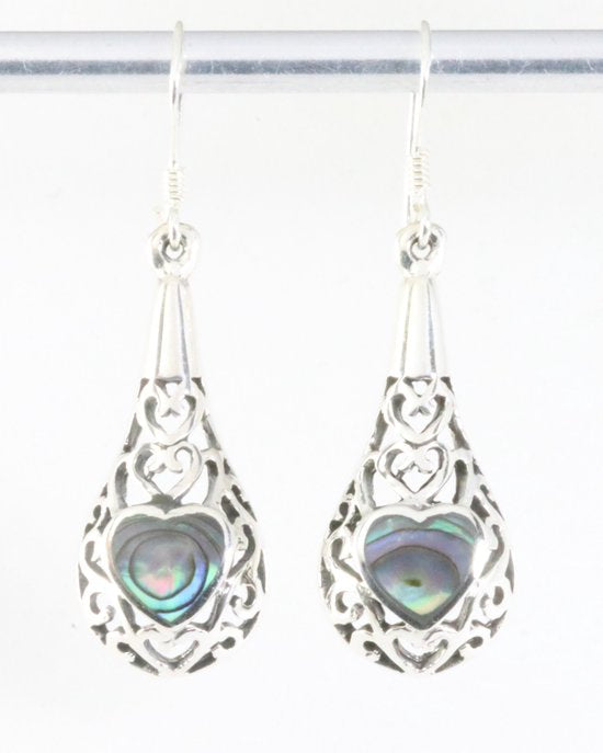 Opengewerkte zilveren oorbellen met abalone schelp afbeelding 1