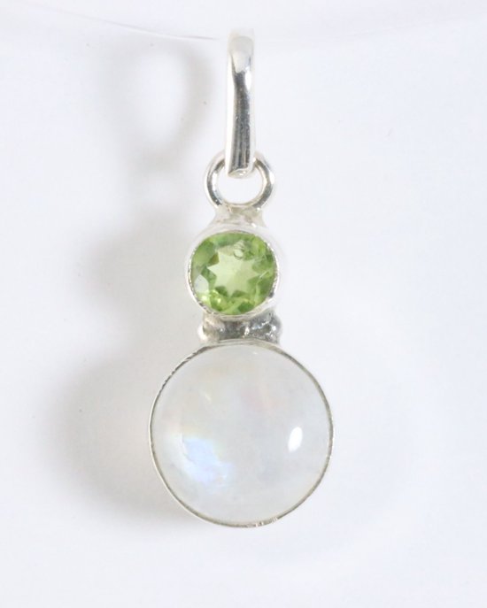 Fijne zilveren hanger met regenboog maansteen en peridoot afbeelding 1
