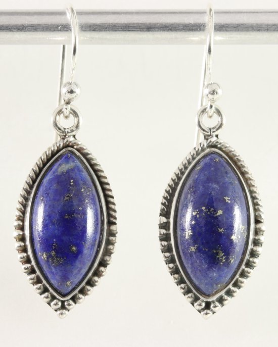 Bewerkte zilveren oorbellen met lapis lazuli afbeelding 1