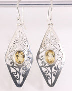 Lange opengewerkte zilveren oorbellen met citrien afbeelding 1