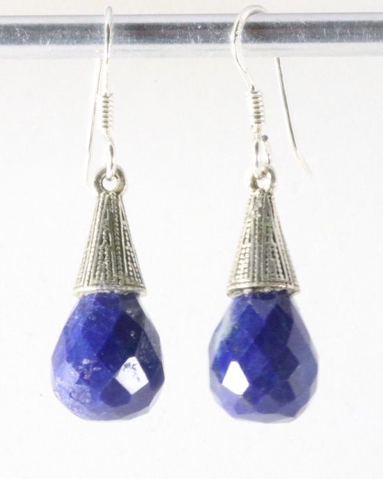 Bewerkte zilveren oorbellen met lapis lazuli afbeelding 1