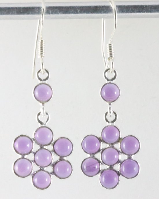 Lange bloemvormige zilveren oorbellen met amethist afbeelding 1