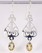 Lange opengewerkte zilveren oorbellen met citrien afbeelding 1