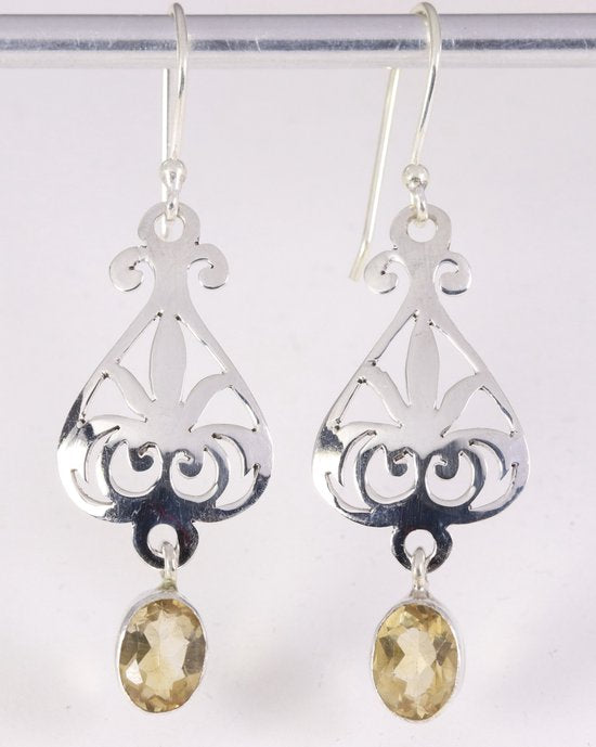 Lange opengewerkte zilveren oorbellen met citrien afbeelding 1