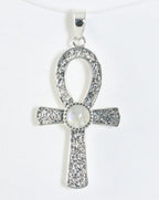 Bewerkte zilveren ankh hanger met regenboog maansteen afbeelding 1