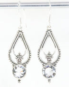 Lange opengewerkte zilveren oorbellen met bergkristal afbeelding 1