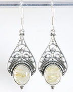 Lange opengewerkte zilveren oorbellen met gouden rutielkwarts afbeelding 1