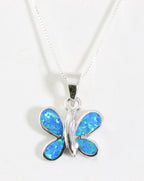 Fijne zilveren vlinder hanger met Australische opaal aan ketting afbeelding 1