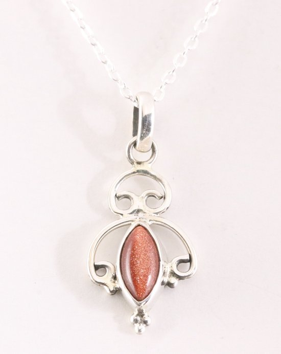 Fijne opengewerkte zilveren hanger met goudsteen aan ketting afbeelding 1