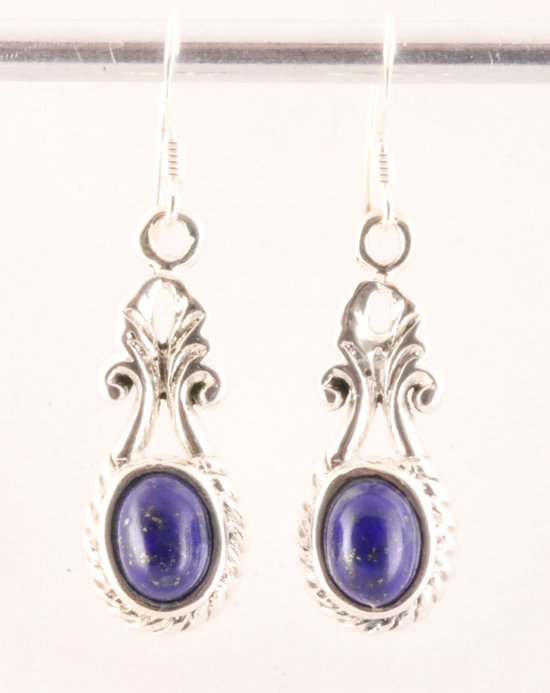 Bewerkte zilveren oorbellen met lapis lazuli afbeelding 1