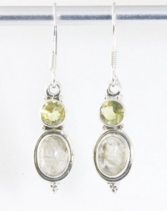 Fijne bewerkte zilveren oorbellen met gouden rutielkwarts en citrien afbeelding 1