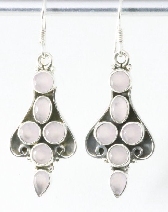 Lange zilveren oorbellen met rozenkwarts afbeelding 1