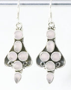 Lange zilveren oorbellen met rozenkwarts afbeelding 1