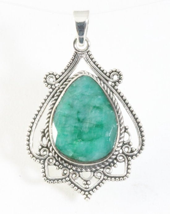 Bewerkte zilveren hanger met smaragd afbeelding 1