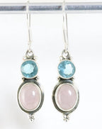 Fijne zilveren oorbellen met rozenkwarts en blauwe topaas afbeelding 1