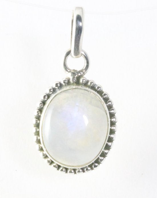 Fijne bewerkte ovale zilveren hanger met regenboog maansteen afbeelding 1