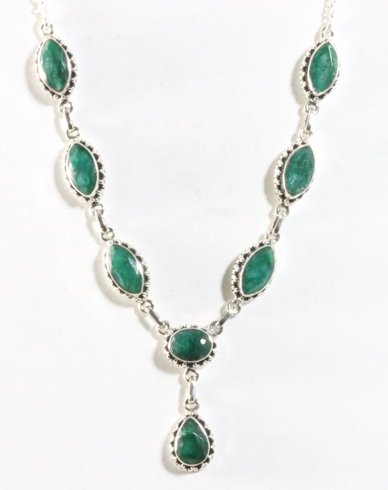 Bewerkte zilveren ketting met smaragd afbeelding 1