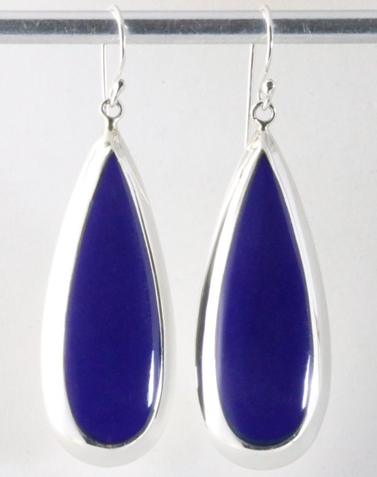 Grote druppelvormige zilveren oorbellen met lapis lazuli afbeelding 1