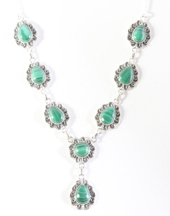 Bewerkte zilveren ketting met malachiet afbeelding 1