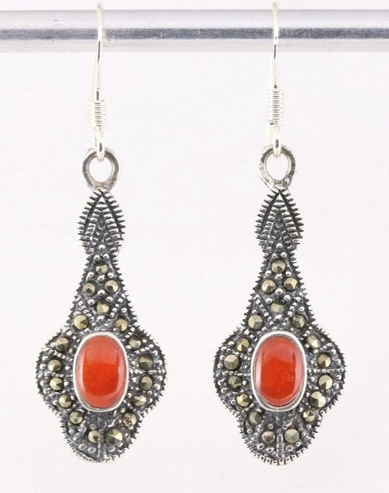 Zilveren oorbellen met carneool en marcasiet afbeelding 1