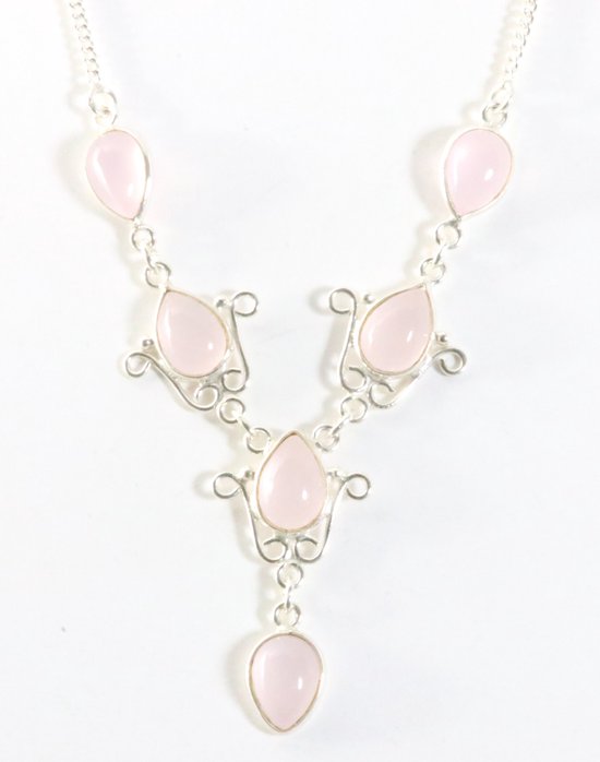 Zilveren ketting met rozenkwarts afbeelding 1