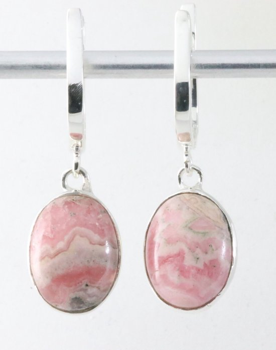 Hoogglans zilveren oorbellen met rhodochrosiet afbeelding 1