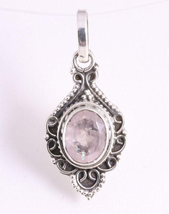 Bewerkte zilveren hanger met rozenkwarts afbeelding 5