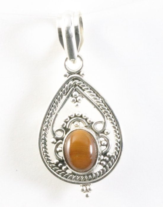 Opengewerkte zilveren hanger met tijgeroog afbeelding 1