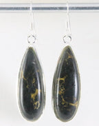 Lange zilveren oorbellen met zwarte koperturkoois afbeelding 1