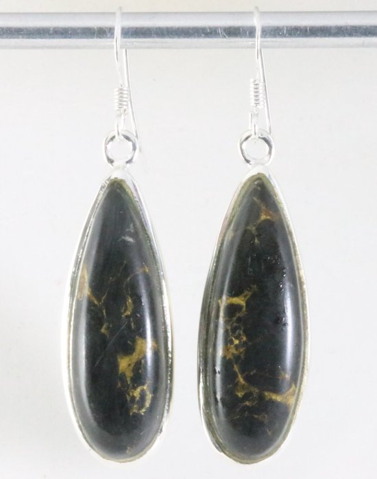 Lange zilveren oorbellen met zwarte koperturkoois afbeelding 1