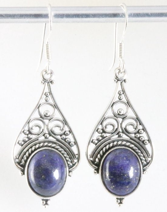 Lange opengewerkte zilveren oorbellen met lapis lazuli afbeelding 1