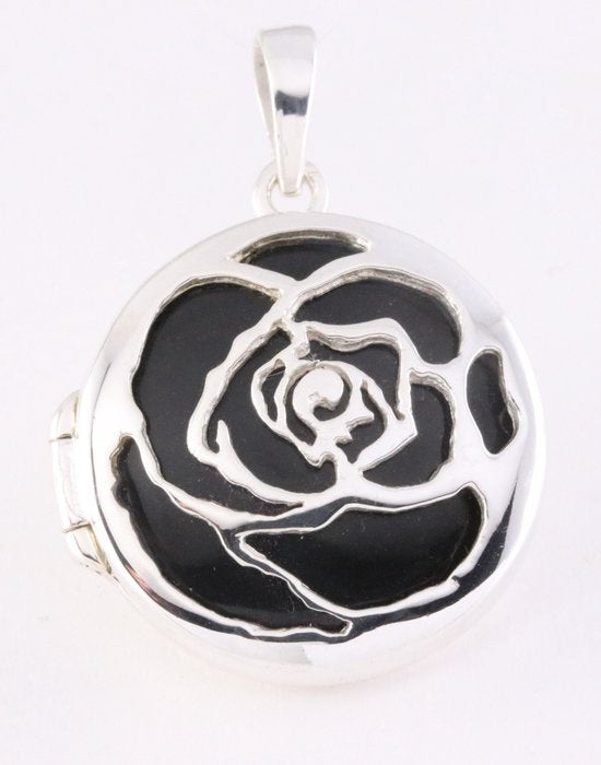 Rond bewerkt zilveren medaillon met onyx afbeelding 1