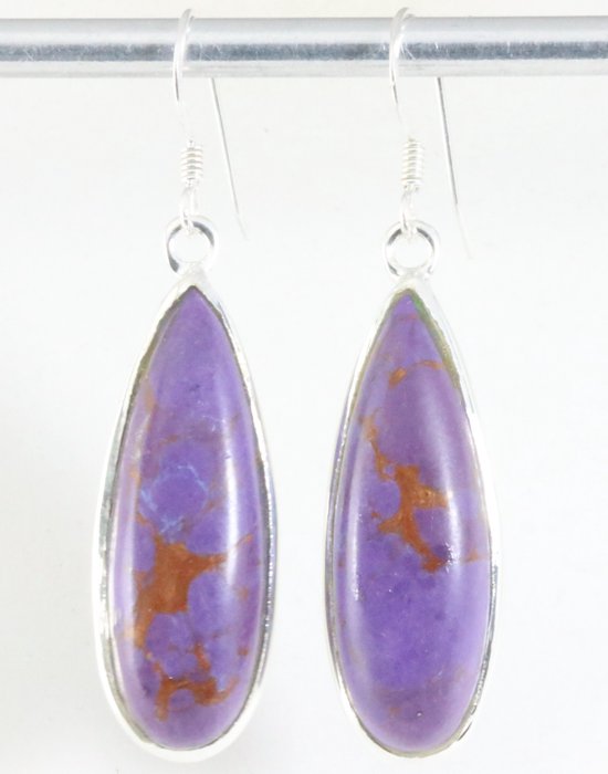 Lange zilveren oorbellen met paarse koperturkoois afbeelding 1