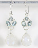 Zilveren oorbellen met regenboog maansteen en blauwe topaas afbeelding 1
