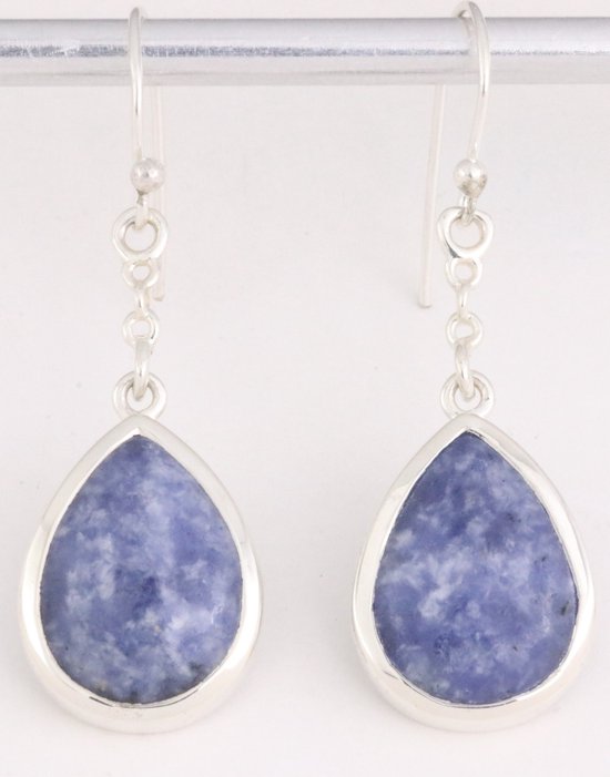 Druppelvormige zilveren oorbellen met sodaliet afbeelding 1