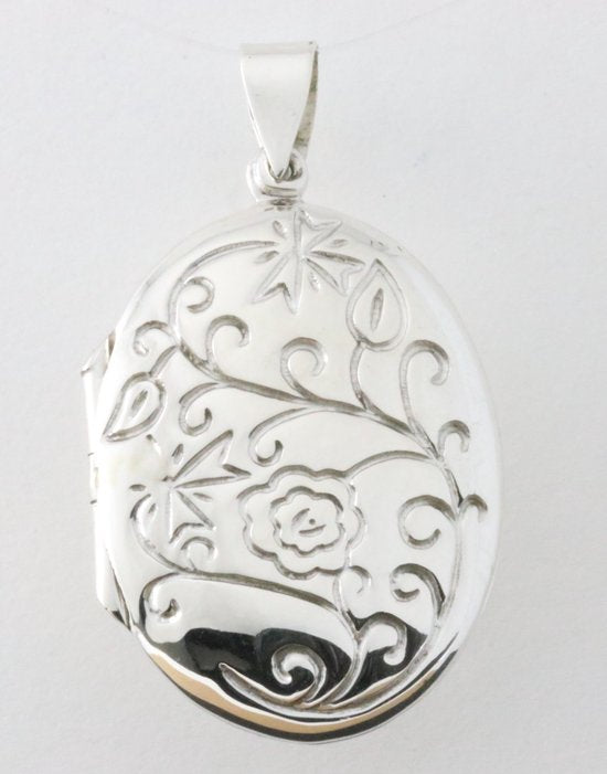 Groot bewerkt ovaal zilveren medaillon afbeelding 1