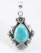 Bewerkte zilveren hanger met Arizona turkoois afbeelding 1