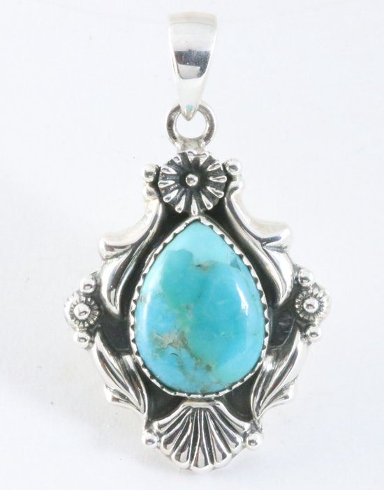 Bewerkte zilveren hanger met Arizona turkoois afbeelding 1