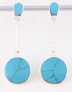 Lange ronde zilveren oorstekers met blauwe turkoois afbeelding 1