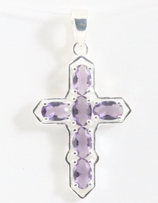 Zilveren kruishanger met amethist afbeelding 1