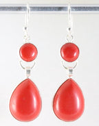 Lange zilveren oorbellen met rode koraal steen afbeelding 1