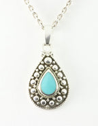 Druppelvormige zilveren hanger met groene turkoois aan ketting afbeelding 6