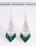 Opengewerkte zilveren oorbellen met malachiet afbeelding 1