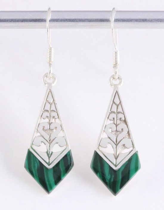 Opengewerkte zilveren oorbellen met malachiet afbeelding 1